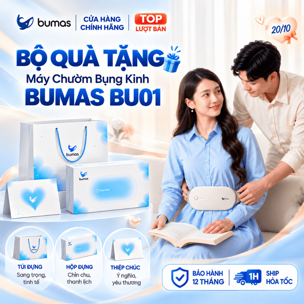 [Quà 20/10] Máy Massage Bụng Kinh - Giảm Đau Bụng - BUMAS BU01 - Đai Chườm Nóng - Quà Tặng Bạn Gái