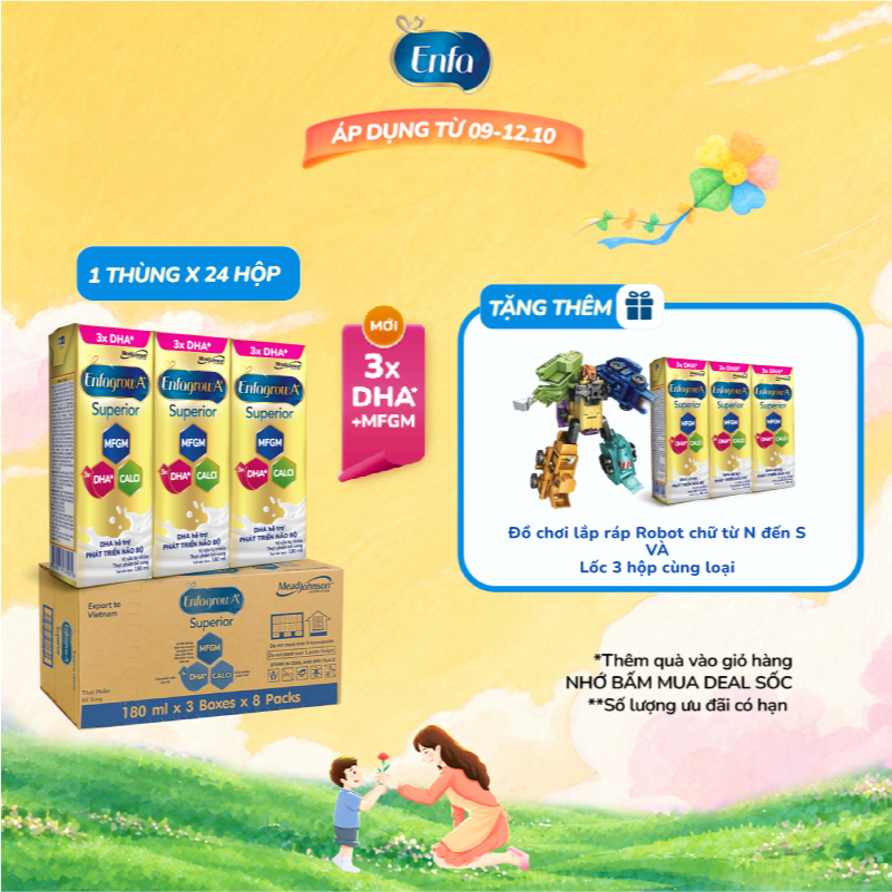 Thùng 24 Hộp Sữa Pha Sẵn Enfagrow A+ Superior 180ml với DHA Hỗ Trợ Phát Triển Não Bộ Cho Trẻ