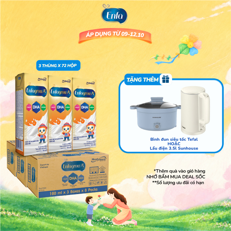 Combo 3 Thùng 24 Hộp Sữa Pha Sẵn Enfagrow A+ 180ml với DHA Hỗ Trợ Phát Triển Não Bộ Cho Trẻ
