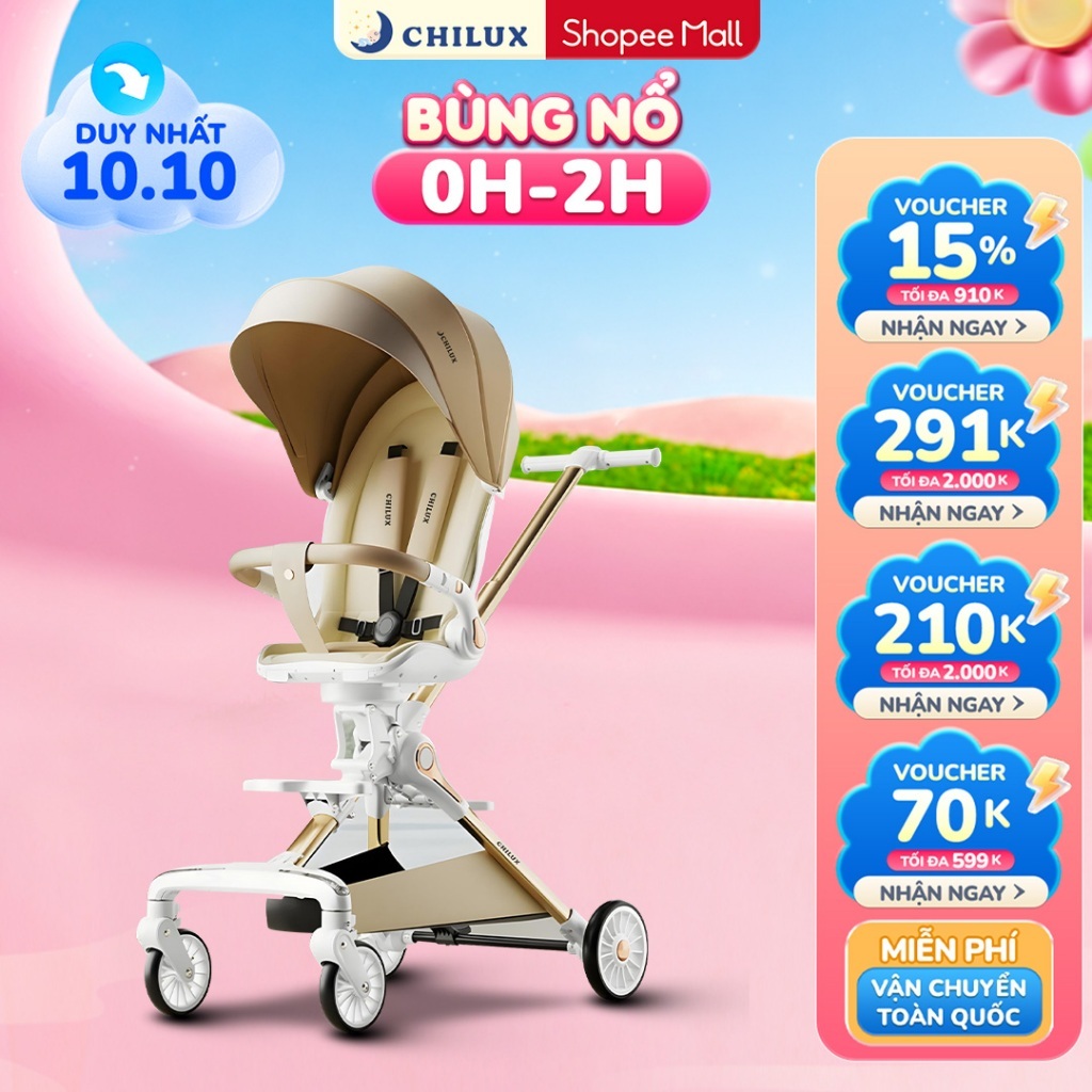 Xe đẩy gấp gọn 2 chiều cho bé Chilux M06 Pro - Thiết kế xoay chiều, bánh xe linh hoạt, giảm xốc