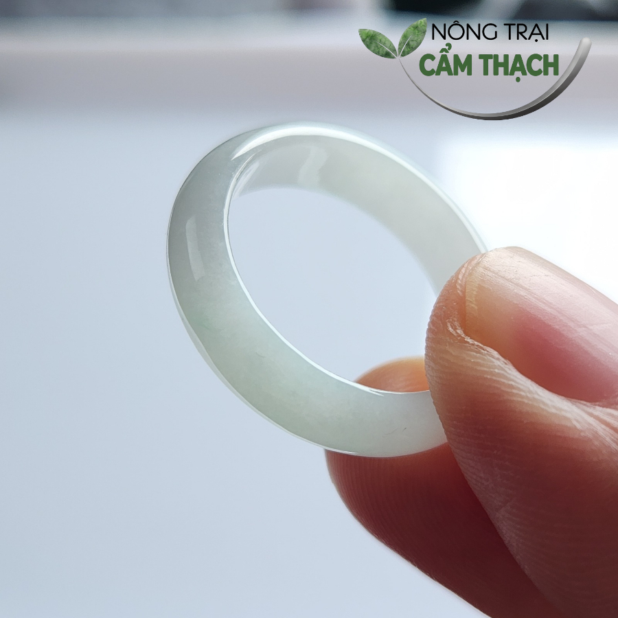 Nhẫn Ngọc Cẩm Thạch Bạch Ngọc Nếp Mịn Tự Nhiên Type A, Đủ Ni Tay - Nông Trại Cẩm Thạch