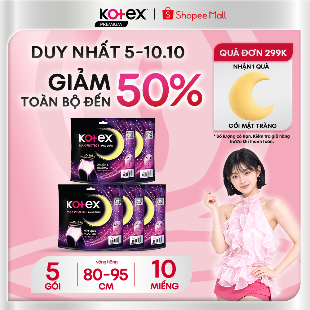 Combo 5 Băng vệ sinh Kotex Ban Đêm dạng quần cỡ M/L 2x16