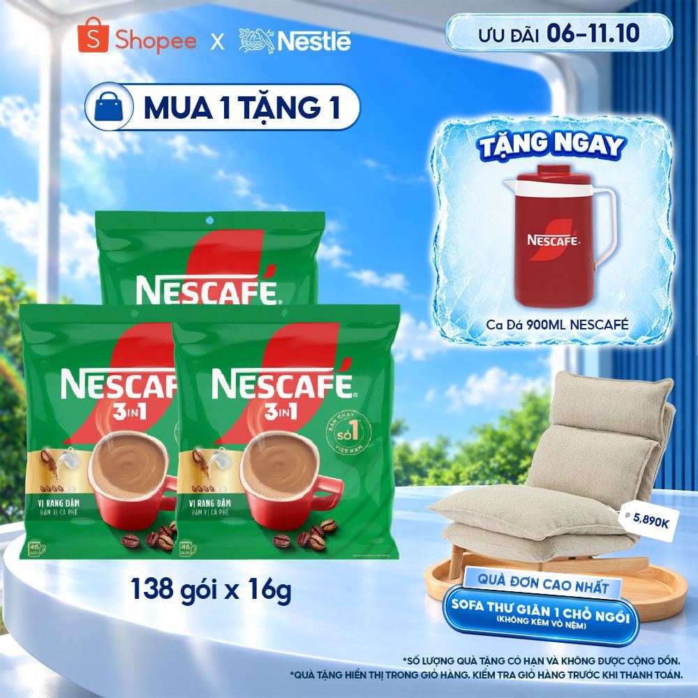 Combo 3 Bịch Cà phê Hòa tan NESCAFÉ 3IN1 VỊ RANG ĐẬM 46 gói Công Thức Cải Tiến Đậm thơm hoàn hảo