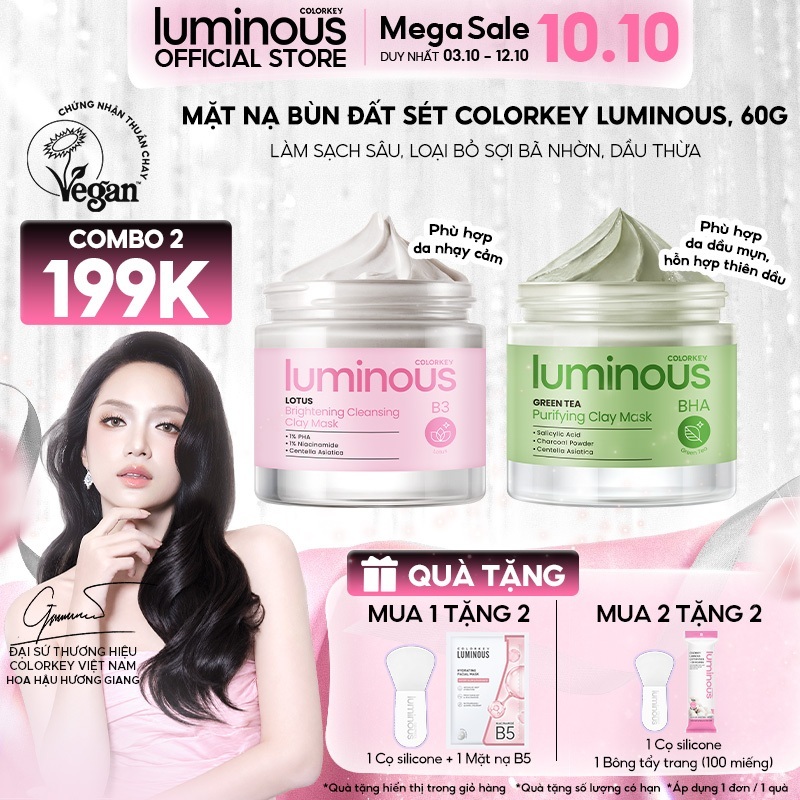 Mặt nạ bùn đất sét phù hợp da nhạy cảm hoặc da dầu Colorkey Luminous Hỗ trợ làm sạch sâu,dưỡng ẩm dịu nhẹ, kiềm dầu| 60g