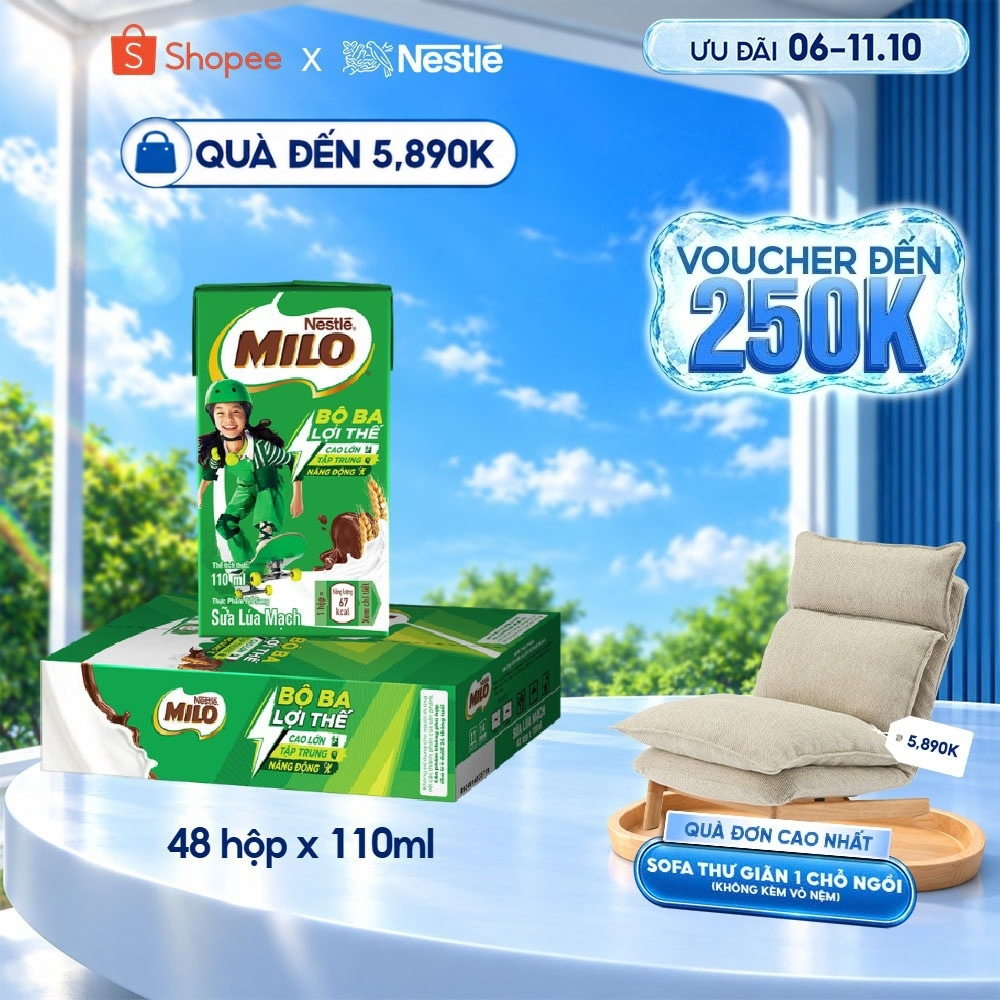 Sữa lúa mạch Nestlé® MILO® thùng 12 x 110ml (12x4x110ml)