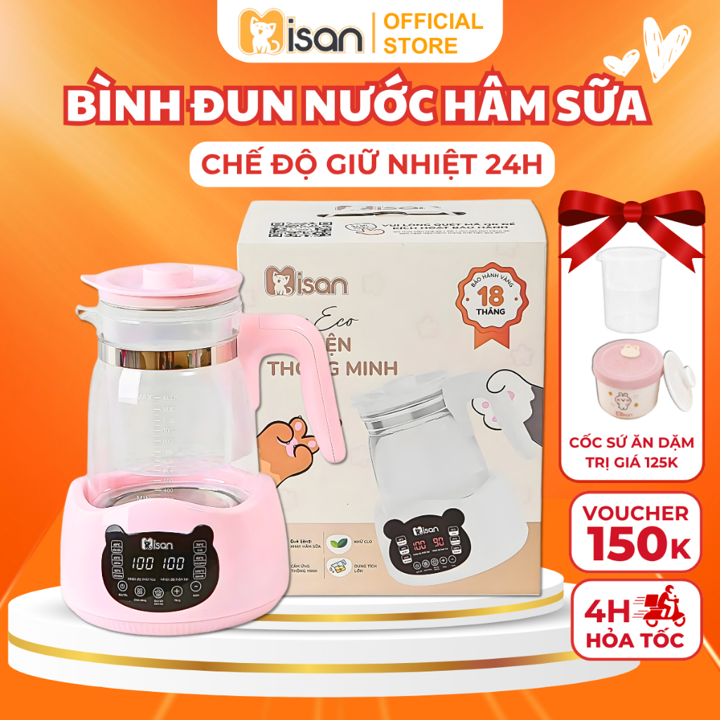 Ấm Đun Nước Hâm Nước Pha Sữa Cho Bé Giữ Nhiệt Thông Minh Misan Siêu Tiện Lợi 