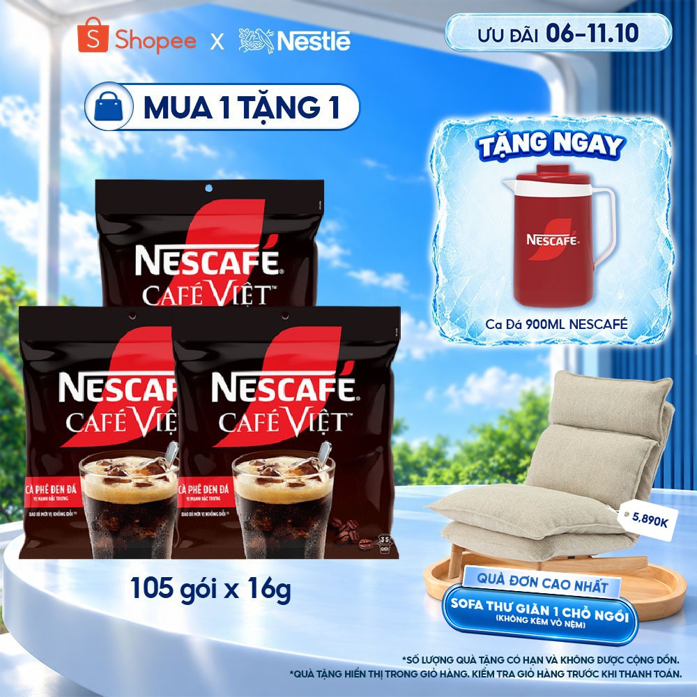 Combo 3 Bịch Cà phê đen Hòa tan NESCAFÉ CAFE VIỆT Vị Mạnh đặc trưng (Túi 35 gói x 16g)