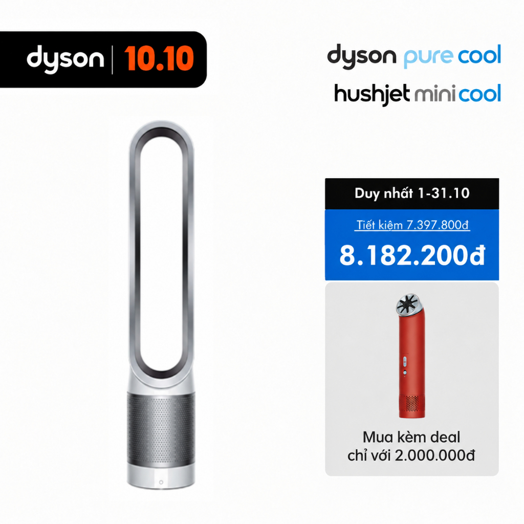 [8-11.10 | MUA KÈM QUẠT MINI HUSHJET CHỈ 2 TRIỆU] Máy lọc không khí Dyson Pure Cool ™ Tower TP00 (Trắng Bạc)