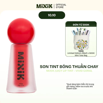 [Mixik Skin] Son tint bóng thuần chay có ánh nhũ bền màu, ẩm mọng và chuẩn sắc 4.5g - Mixik Juicy Lip Tint Vivid Coral