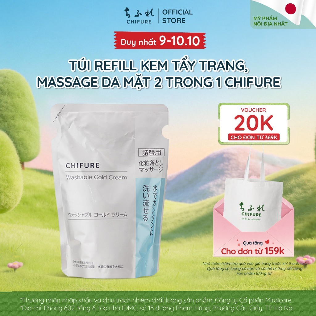 (Túi Refill 300G)Tẩy Trang Dạng Kem Lạnh Massage 2 In 1 Chifure Washable Cold Cream Sản phẩm Thay Thế Nước Tẩy Trang