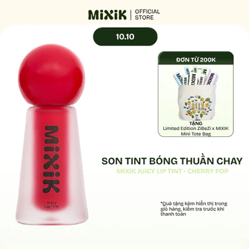 [Mixik Skin] Son tint bóng thuần chay có ánh nhũ bền màu, ẩm mọng và chuẩn sắc 4.5g - Mixik Juicy Lip Tint Cherry Pop