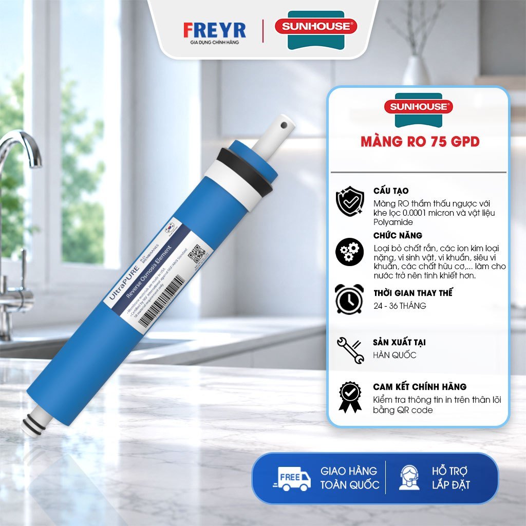 Màng RO Sunhouse UltraPure 75GPD Lõi Lọc RO Thay Thế Cho Máy Lọc Nước Có Vỏ Màng Chính Hãng
