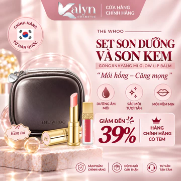 Set Son Dưỡng Và Son Kem Whoo Gongjinhyang Mi Glow Lip Balm Special Cho Môi Hồng Căng Mọng Kèm Túi