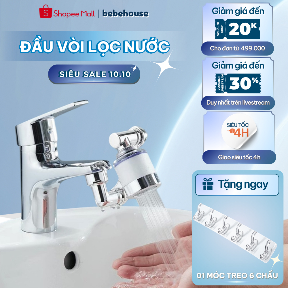 Bộ Lọc Nước, Đầu Vòi Lọc Nước Đa Năng Xoay 1080 Độ HT026 BEBEHOUSE
