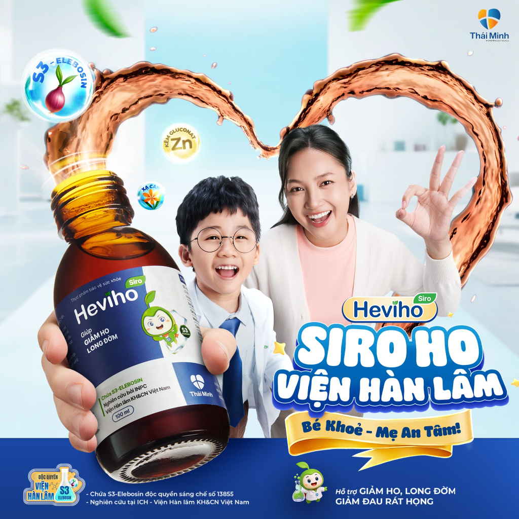 HEVIHO - Siro ho Viện Hàn lâm ICH - Chứa S3-Elebosin - Thái Minh - Hỗ trợ giảm ho, long đờm - Chai 100ml