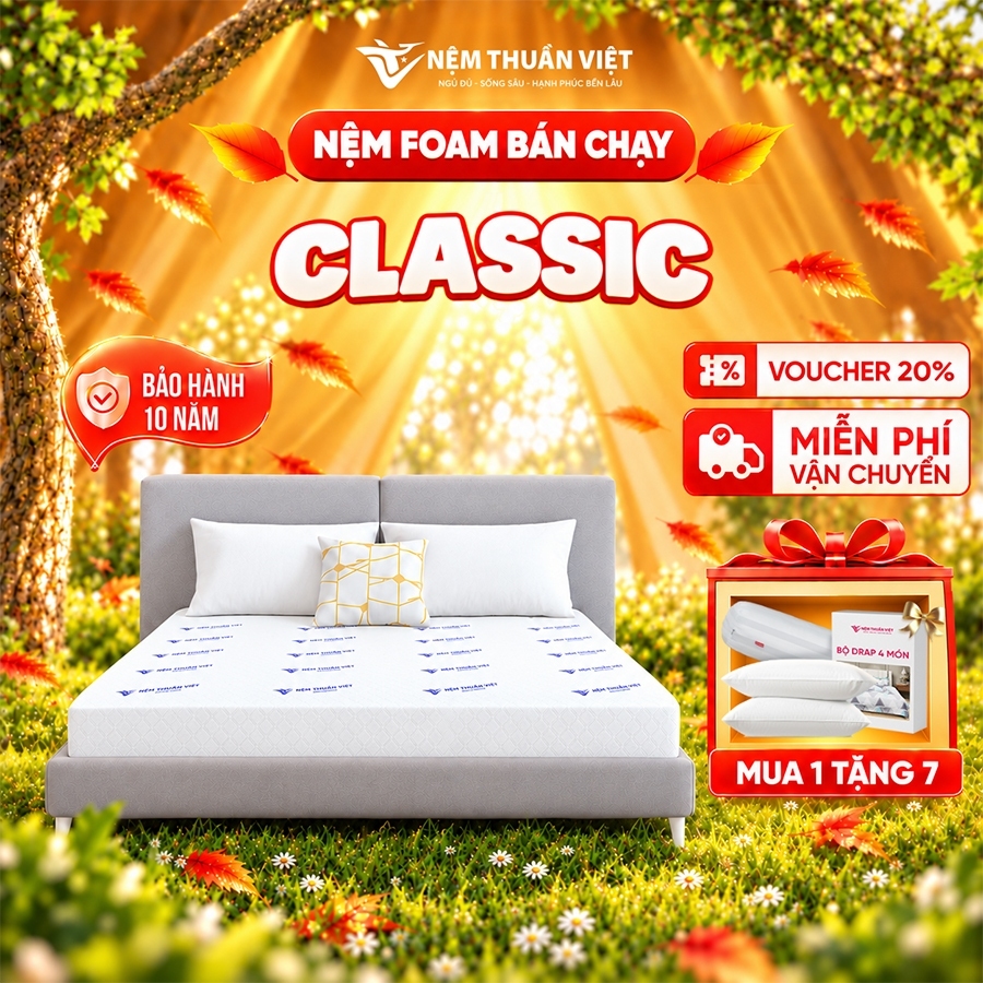 Nệm Foam Thuần Việt Classic - Chất Liệu Cao Cấp, Êm Ái, Thoáng Mát - Đầy Đủ Kích Thước