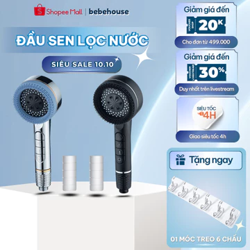 Vòi Sen Lọc Nước 4 Chế Độ Xả, Lõi Lọc Kèm Hạt Canxi Lọc Sạch Clo, Cặn Bẩn HT042 BEBEHOUSE