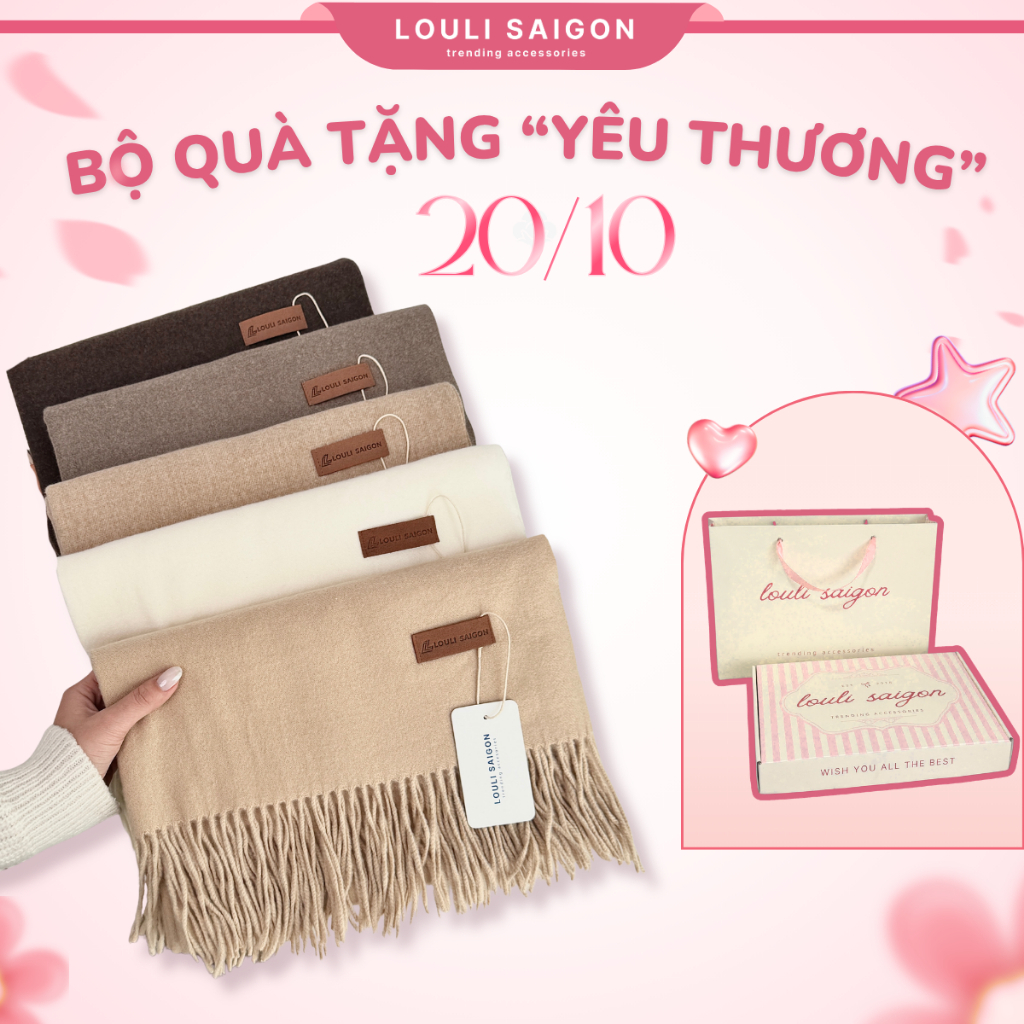 [Bộ quà tặng 20/10] Khăn quàng cổ nam nữ LOULI SAIGON, khăn choàng cổ vải len cashmere mùa đông cao cấp K01
