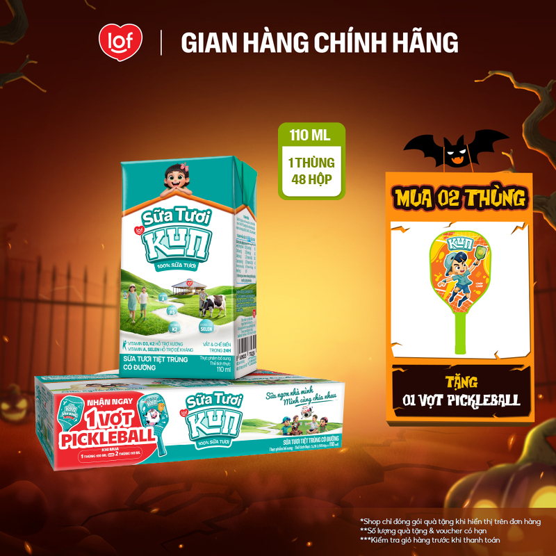 100% sữa tươi KUN có đường thùng 48 hộp x 110ml