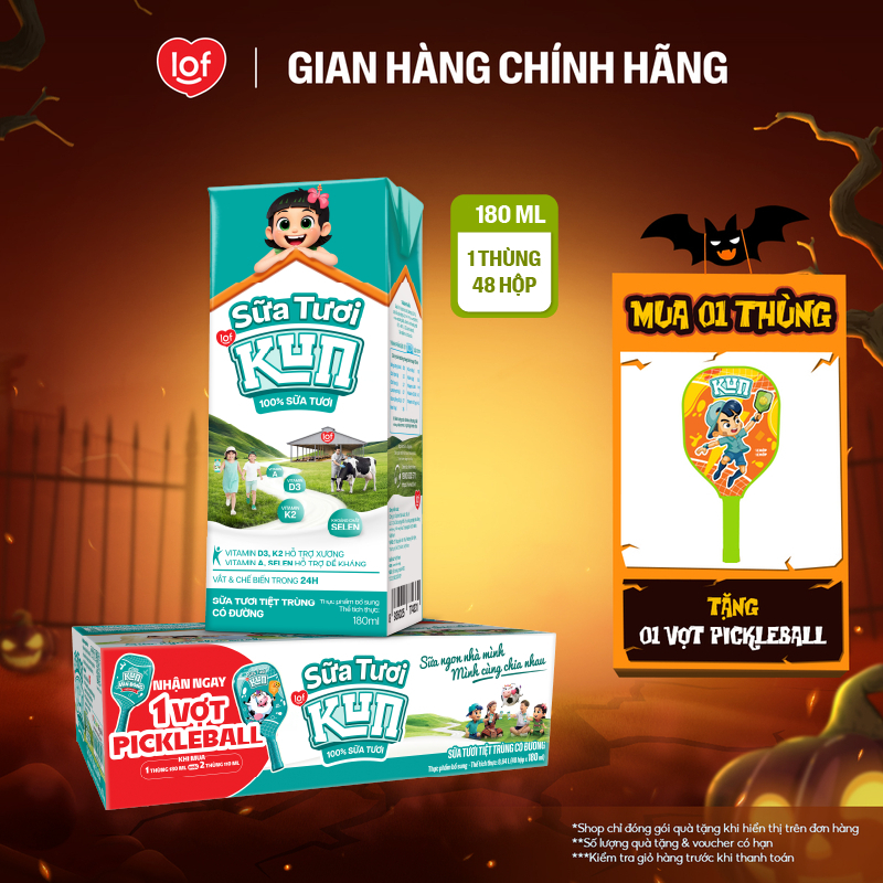 100% sữa tươi KUN có đường thùng 48 hộp x 180ml