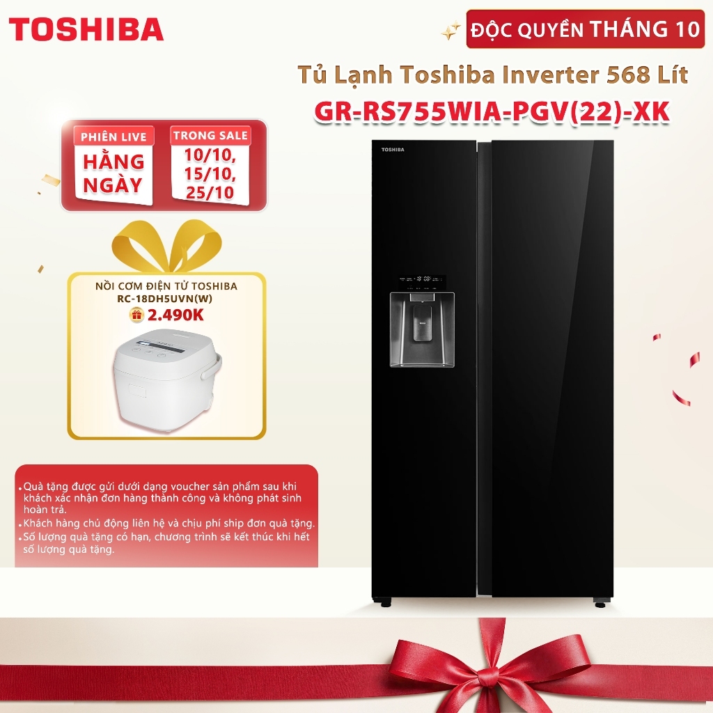 [Freeship Toàn Quốc] Tủ Lạnh Toshiba Side By Side 568 Lít  GR-RS755WIA-PGV(22)-XK - Lấy Nước Ngoài - Làm Đá Tự Động
