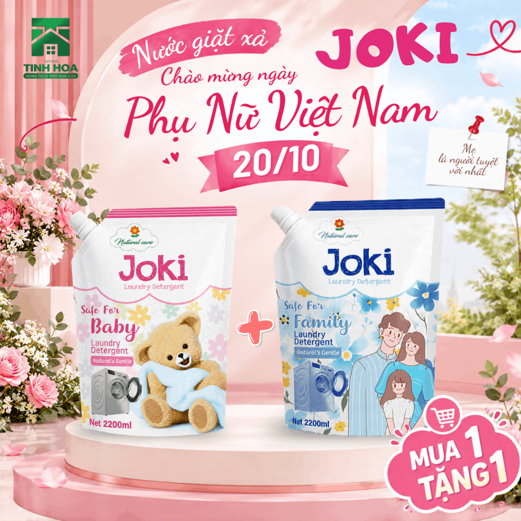 [MUA 1 TẶNG 1] Túi Nước Giặt Xả JOKI (2.2L x 2) Nước Giặt Xả Em Bé, Dịu Nhẹ, Sạch Sâu, Kháng Khuẩn