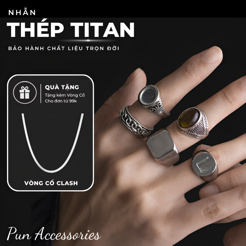 Nhẫn nam bộ set 6 nhẫn titan thiết kế thời trang cá tính dễ phối đồ nhiều lựa chọn PUN - Nhẫn Tổng Hợp