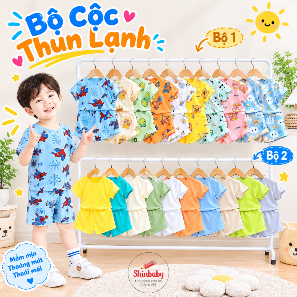 Combo 3 Bộ Quần Áo Cộc Tay Vải Thun Lạnh Họa Tiết Cho Bé 3-16kg (GIAO NGẪU NHIÊN)