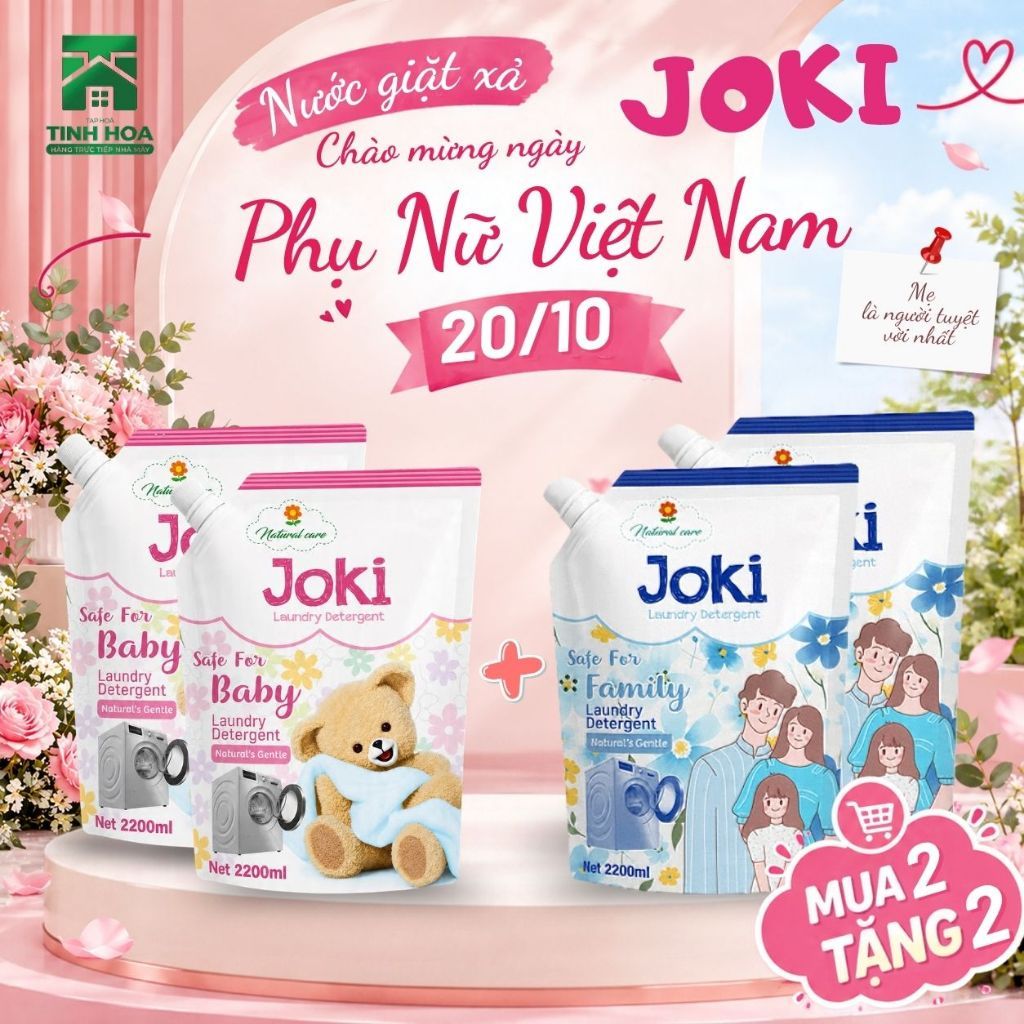 [MUA 2 TẶNG 2] Combo 4 Túi Nước Giặt Xả JOKI 2.2L Hương Thơm Dịu Nhẹ, Mềm Vải, An Toàn Cho Mẹ Và Bé