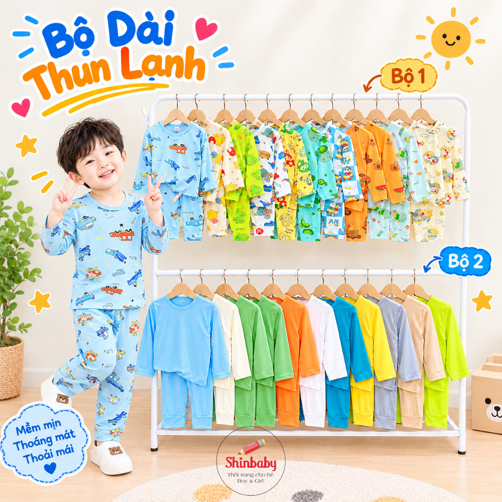 Combo 3 Bộ Quần Áo Dài Tay Vải Thun Lạnh Họa Tiết Cho Bé 3-16kg (GIAO NGẪU NHIÊN)