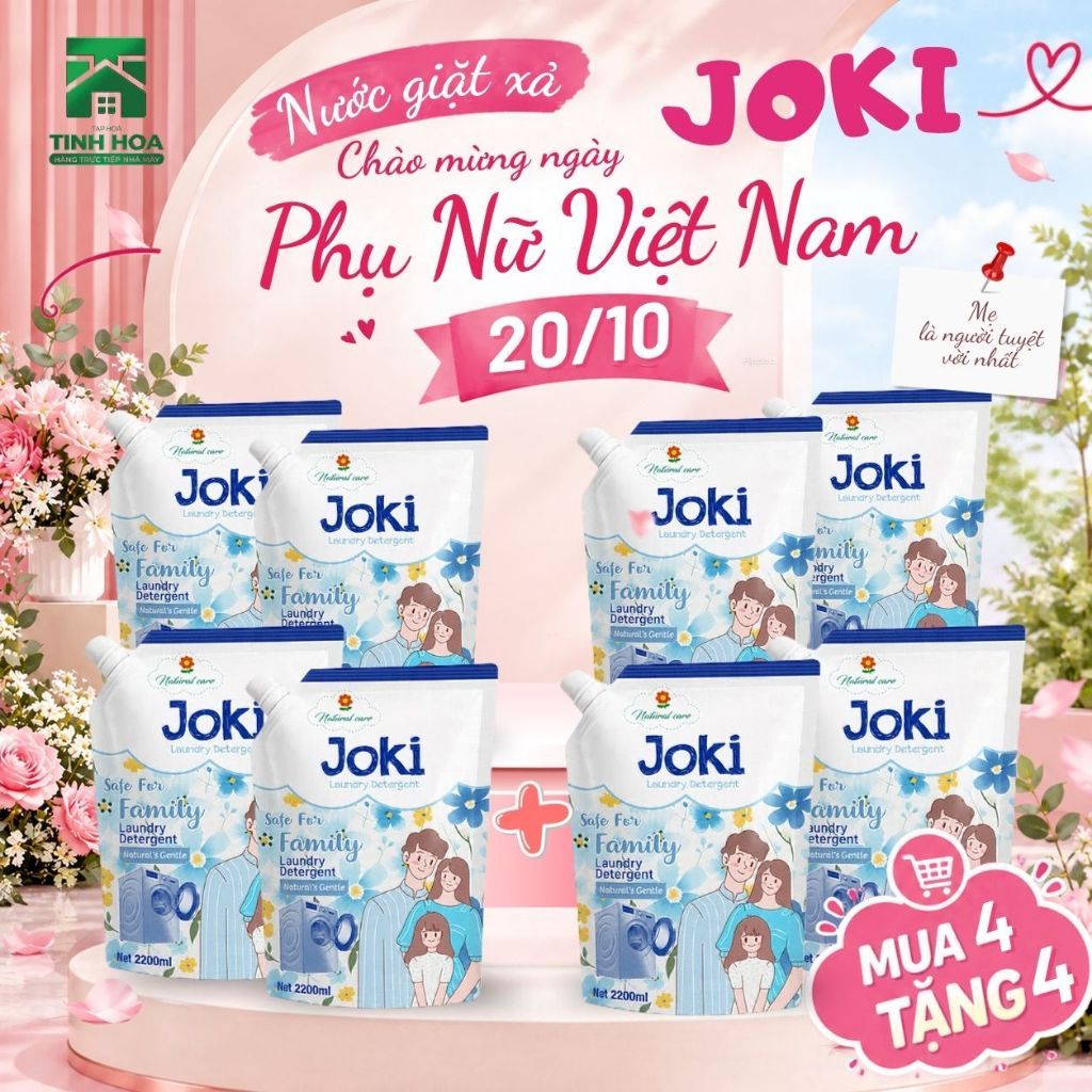 [MUA 4 TẶNG 4]  Túi Nước Giặt Xả JOKI (2.2L x 8) Nước Giặt Xả Gia Đình Và Trẻ Nhỏ,An Toàn,Tiết Kiệm