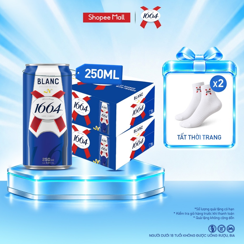 Combo 2 Thùng 24 lon Bia Pháp Kronenbourg 1664 Blanc (250ml/lon) - Độ cồn 5%