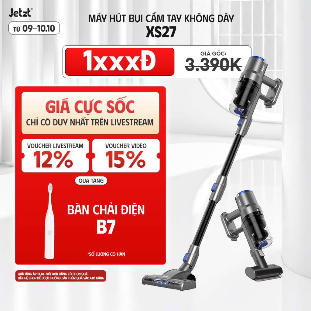 Máy hút bụi cầm tay không dây đa năng JETZT XS27 series, kèm đầu hút giường nệm với phân loại XS27 PRO