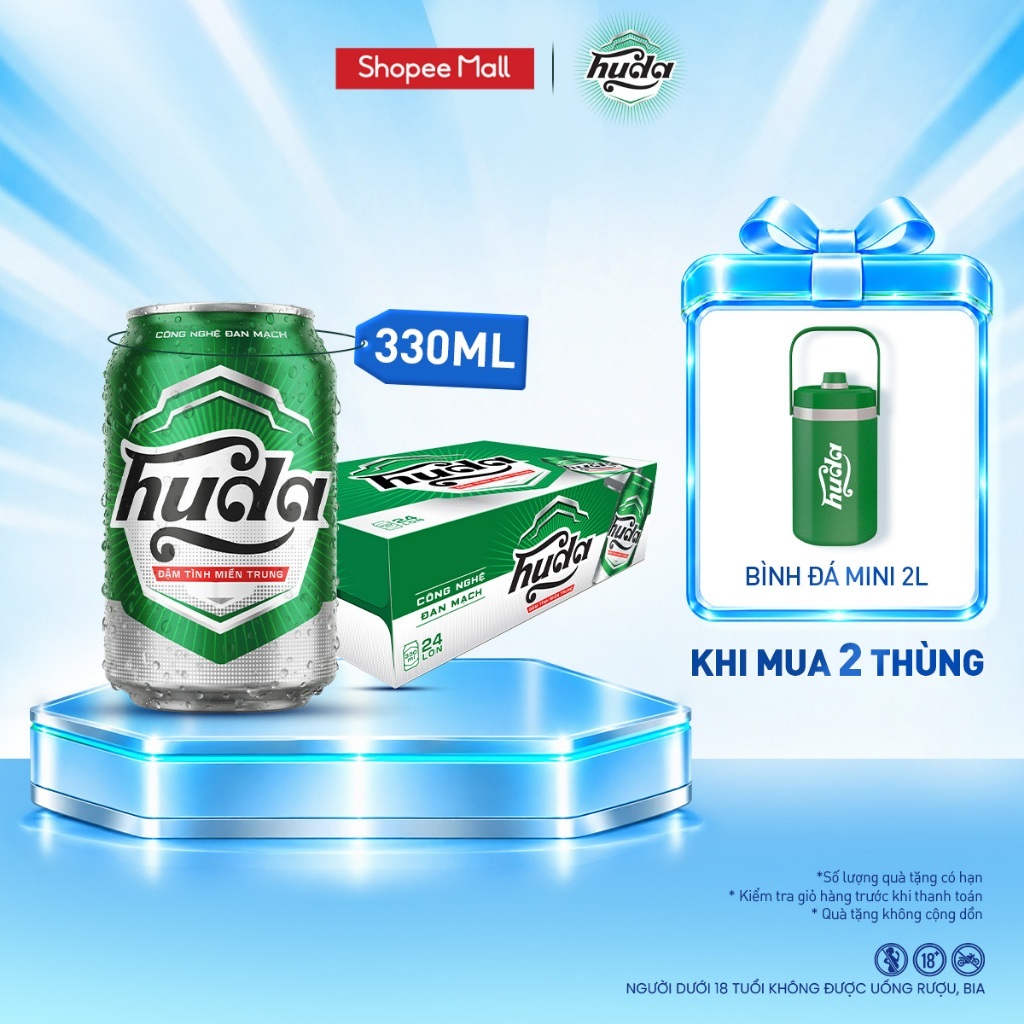 Thùng 24 lon Bia Lager Huda (330ml/lon) - Độ cồn 4.7%