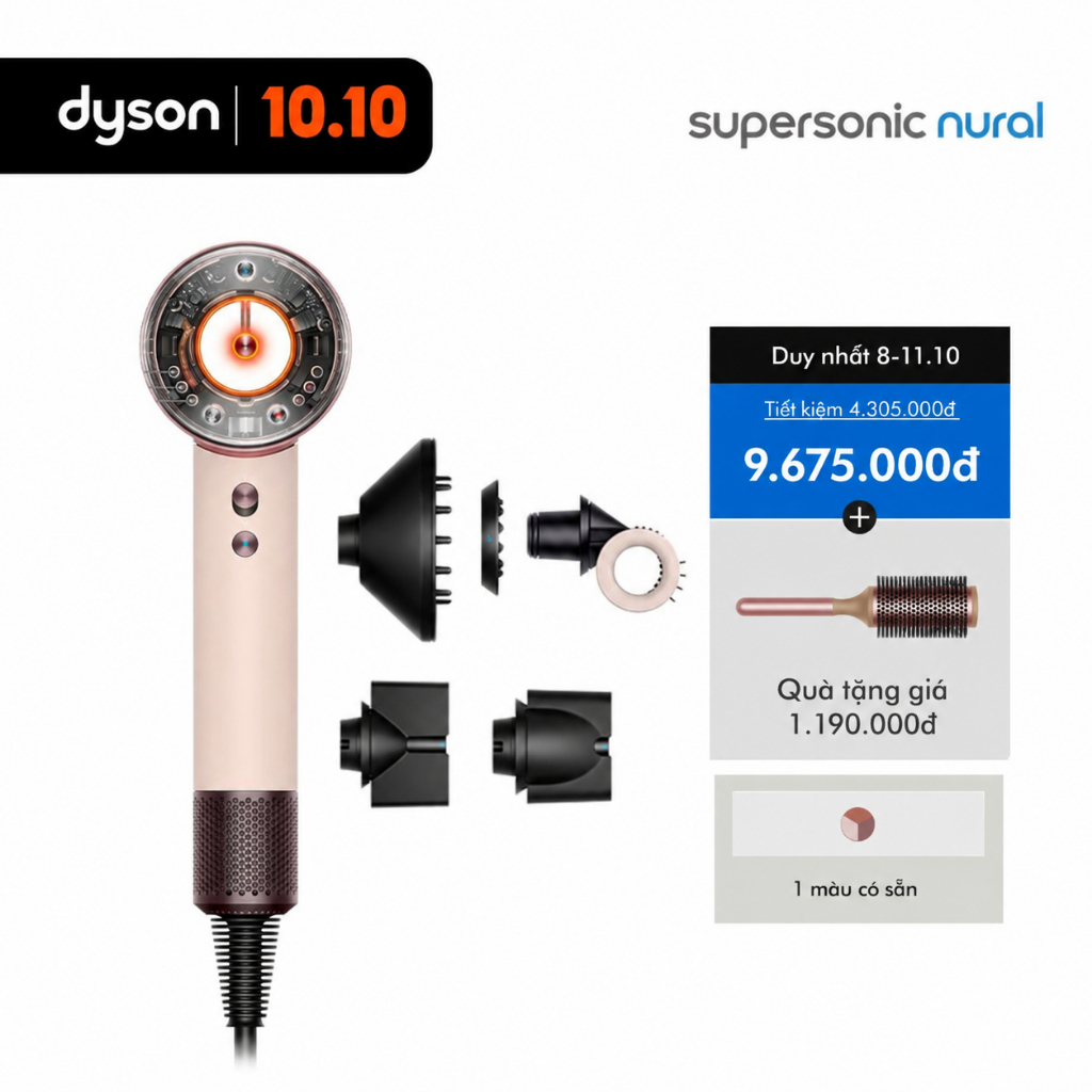 [9-11.10 | TẶNG LƯỢC TRÒN 1190K] Máy sấy tóc Dyson Supersonic ™ HD16 Nural (Ceramic Pink)
