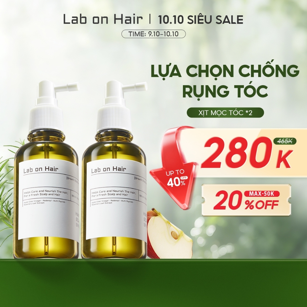 Combo xịt mọc tóc Lab on Hair 160ml xịt dưỡng tóc với giấm táo kích thích mọc tóc Rụng Tóc