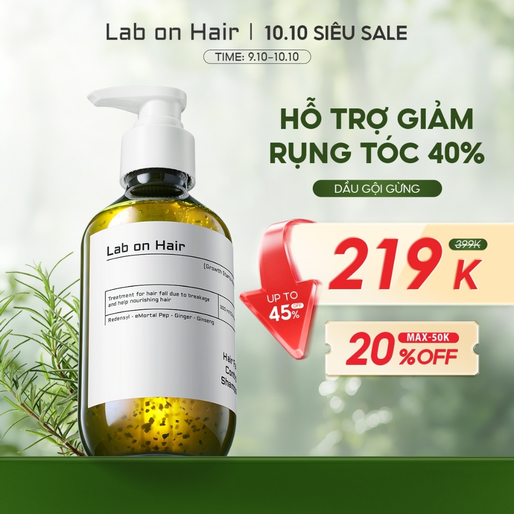 Dầu gội gừng Lab On Hair Nhân sâm Redensyl cải thiện tình trạng rụng tóc dầu gội mọc tóc 300ml