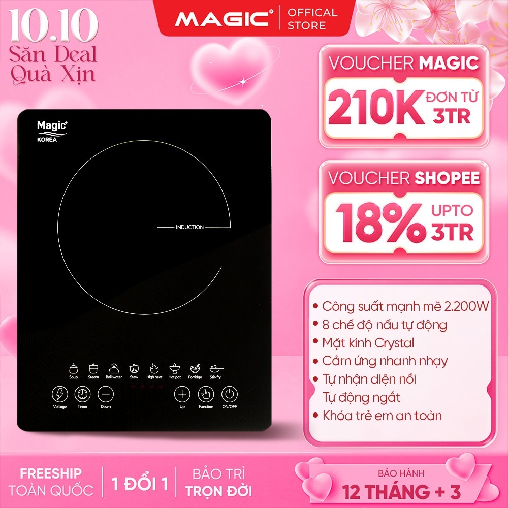 Bếp từ Magic A-50, 8 chức năng nấu tự động, mặt kính Crystal