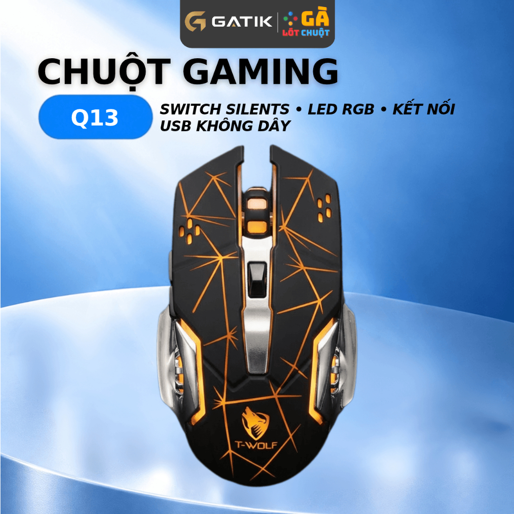 Chuột không dây gaming T-WOLF Q13 Wireless có Pin sạc, Led RBG chuyển màu - GÀ LÓT CHUỘT