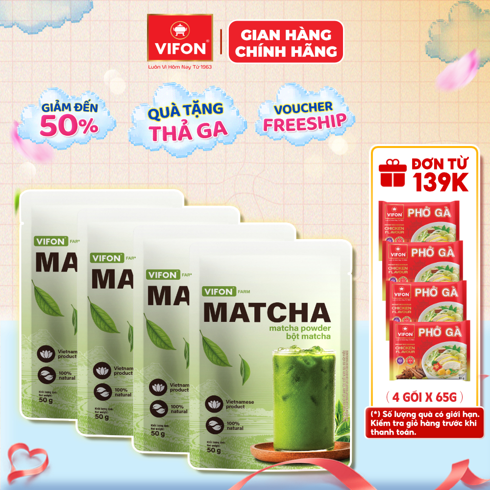 Matcha nguyên chất Cao Cấp VIFON 50g/Gói – Matcha bột trà xanh thơm ngon, pha Latte & làm bánh