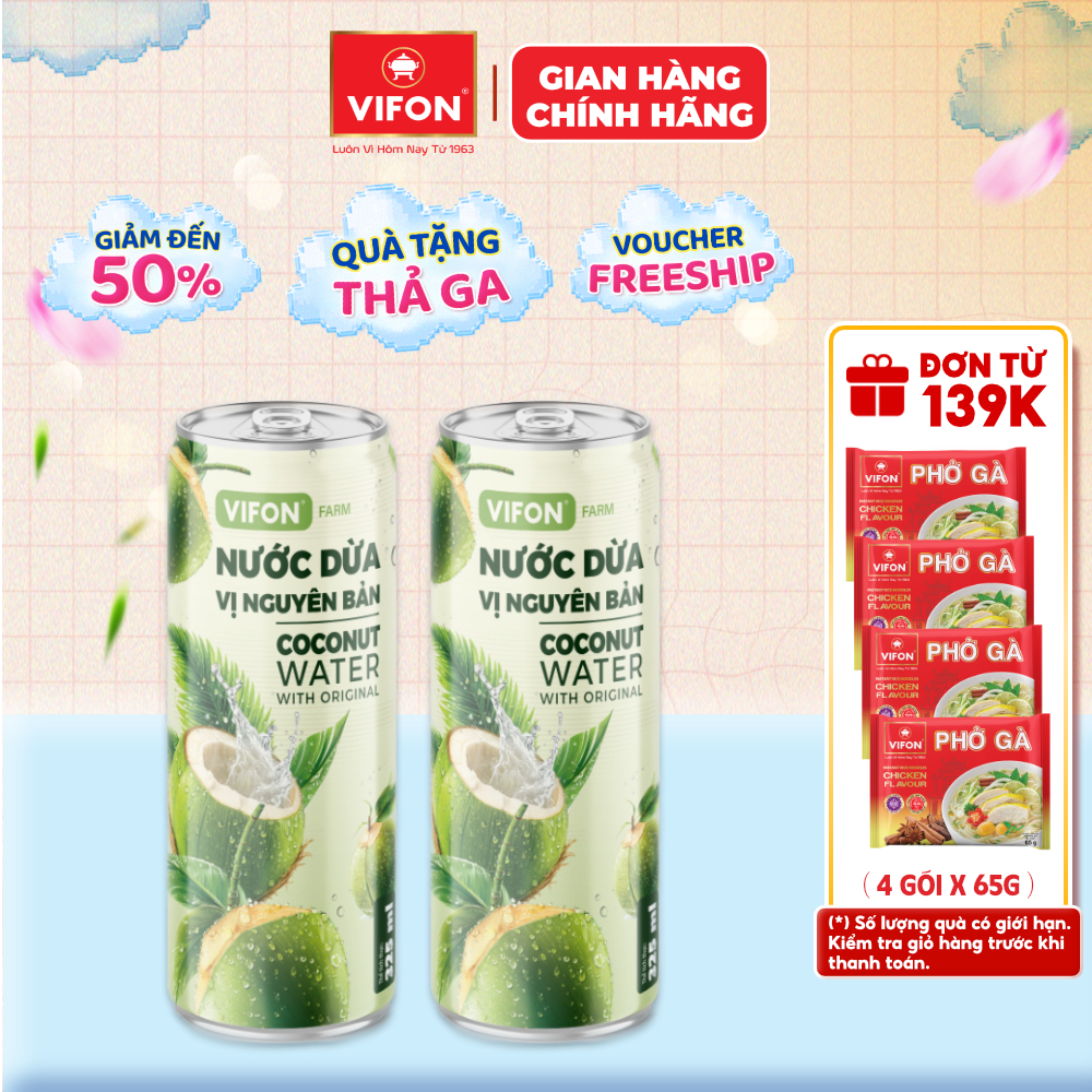 Combo 2 Lon Nước Dừa VIFON FARM 325ml –  Vị Nguyên Bản Thanh Mát