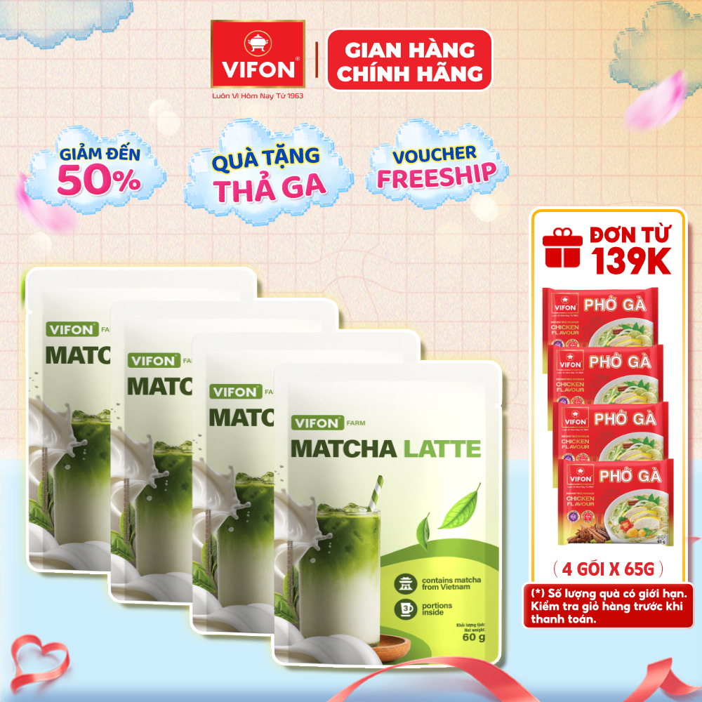 Matcha Latte Cao Cấp VIFON 60g – Bột Matcha Pha Latte Thơm Ngon, Tiện Lợi