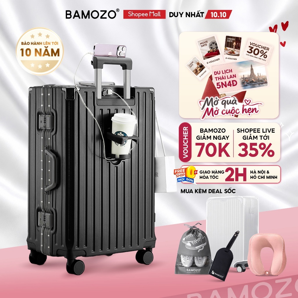 Vali Bamozo Khung Nhôm 9066 Size 20/24/28 Cao Cấp Bo 4 Góc Kim Loại Chống Va Đập_9066