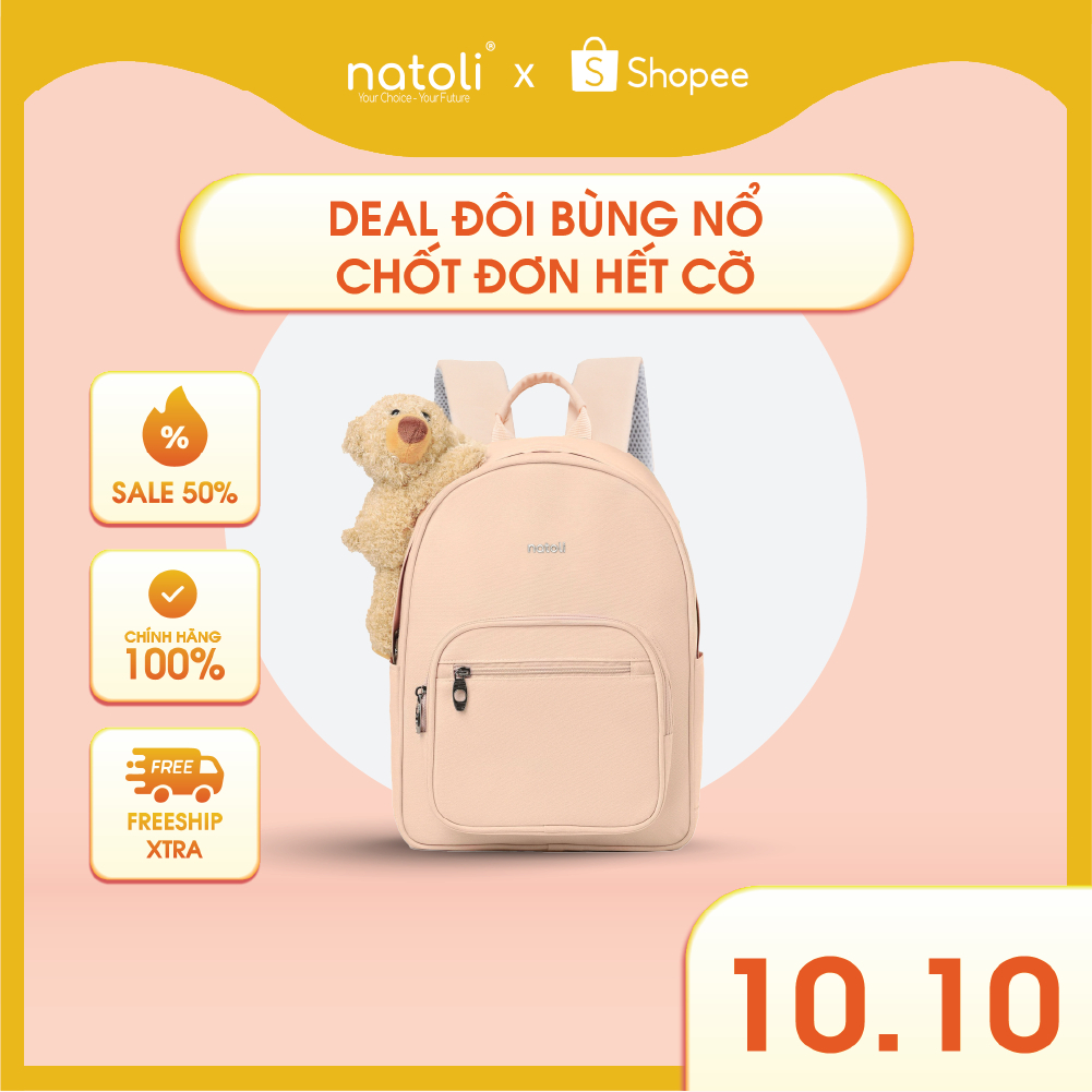 Balo nữ thời trang gấu bông NATOLI cute, hàn quốc, đi học, nhiều ngăn Dreamy Teddy Bear School Backpack B16
