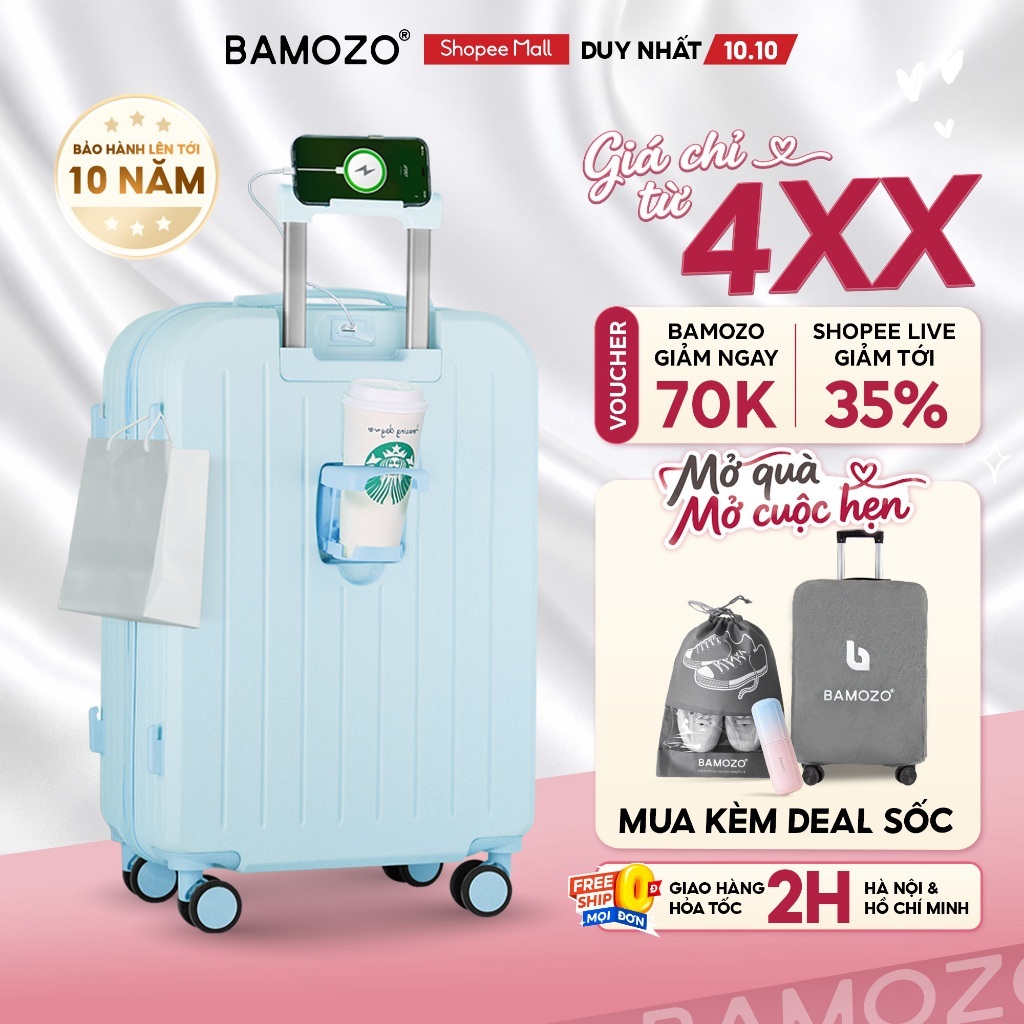 Vali Du Lịch Bamozo 8812 Thời Trang Size 20/24 Chất Liệu Nhựa ABS 3 Lớp Bền Đẹp_8812