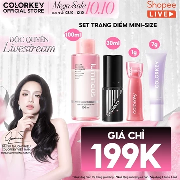 [LIVE] Set Makeup Mini COLORKEY Xịt khoá 30ml & Son Watery Tint 1g & Kem Lót 7g & Nước Tẩy Trang 100ml
