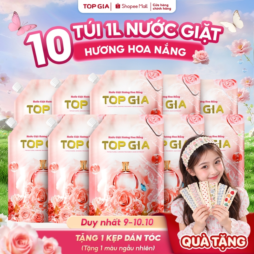 Combo 10L, 12L nước giặt xả TOPGIA 3in1 Hương hoa nắng sạch khuẩn thơm mềm tiết kiệm an toàn 0PT