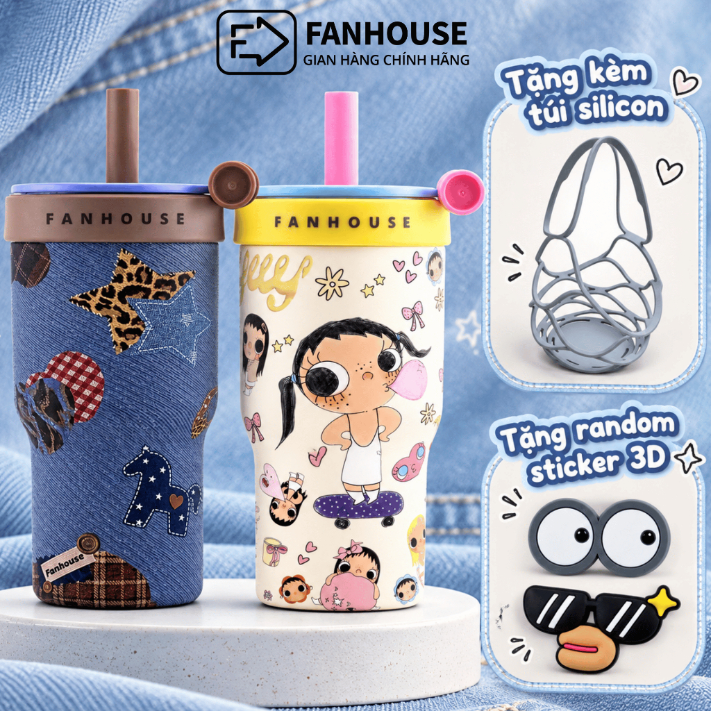Ly giữ nhiệt Wings 620ml lõi Thủy Tinh, Fan House ly giữ nhiệt 12h khắc tên tặng túi silicon, sticker random