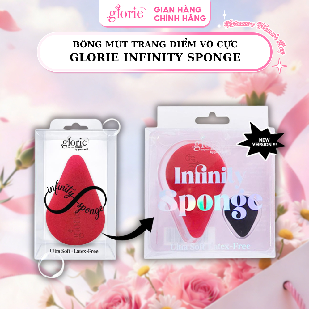 Bông Mút Trang Điểm Vô Cực Glorie Infinity Sponge - Màu Đỏ Mận Mới - Thiết Kế Công Thái Học Dễ Sử Dụng