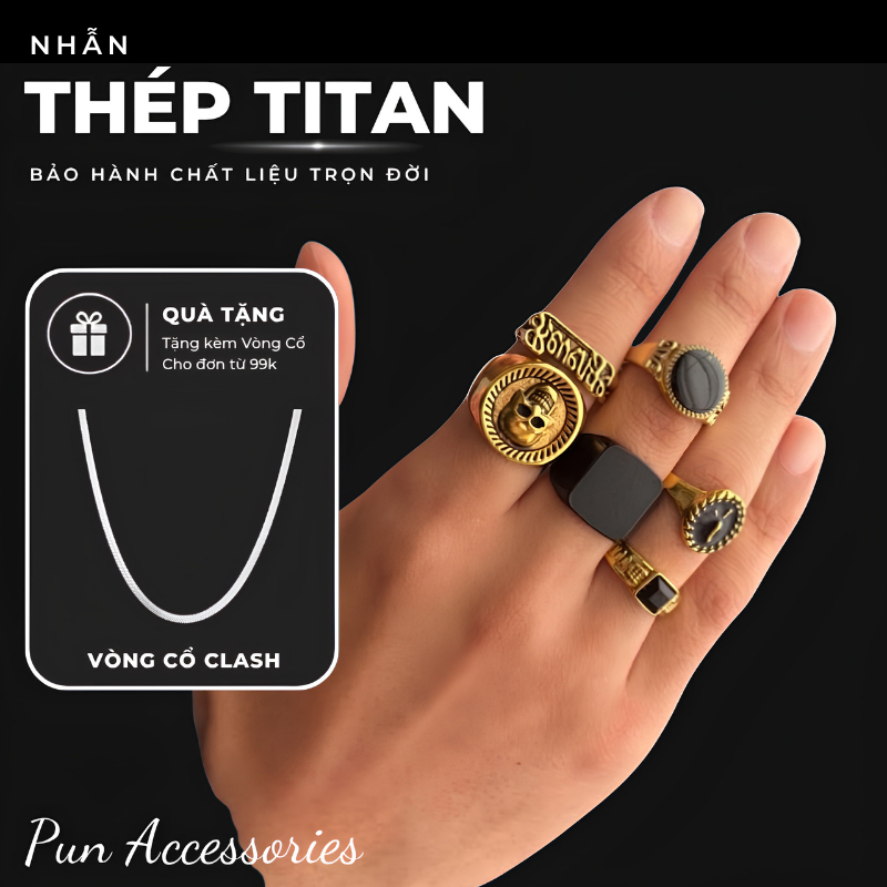 Nhẫn nam bộ set 6 nhẫn titan thiết kế retro cổ điển dễ phối đồ nhiều lựa chọn PUN - Nhẫn Tổng Hợp